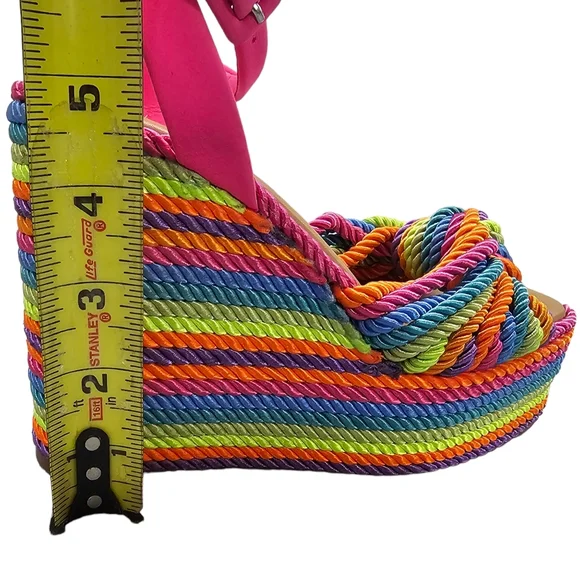 Gianni Bini Wedge Platform Sandal Women's Size 6 Leena Rainbow Cord Striped NEW - Picture 12 of 13
